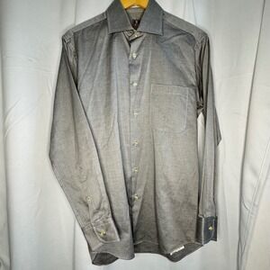 Peter Millar Button Down Long Sleeve‎ Dress Shirt Tailored Fit Gray 15.5R Mens M